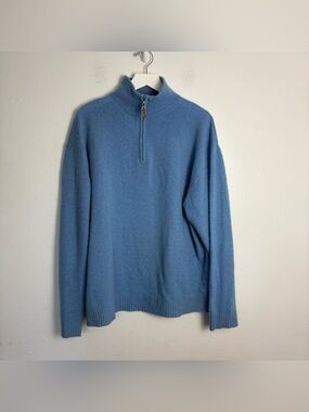 Alan Flusser Sky Blue Quarter Zip Cashmere Pullover Sweater Classic Mens XXL